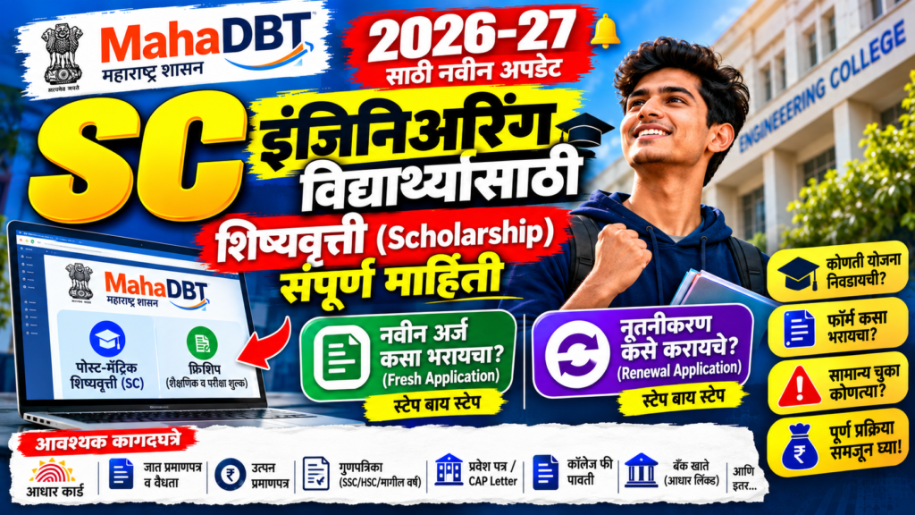 MahaDBT Scholarship 2026-27: SC Engineering Students साठी संपूर्ण माहिती